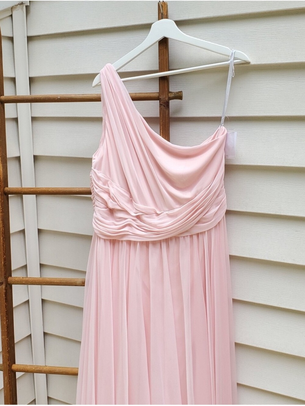 NWT David's Bridal One-Shoulder Blush Pink Maxi Dress Size 16 - Picture 3 of 8